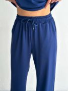 Osy Modal Yumuşak Dokulu Kumaş Kısa Kollu Yakalı T-shirt Pantalon Ikili Takım- Lacivert resmi